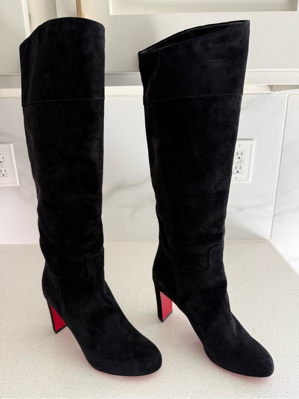 Christian Louboutin Loo 85 Black Suede Knee-High Boots View 2